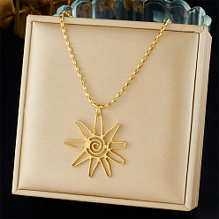 Golden Summer Beach 304 Stainless Steel Spiral Sun Pendant Necklaces for Women, Golden, 16.54 inch(42cm)