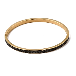 Black 304 Stainless Steel Enamel Hinged Cuff Bangles for Women, Ion Plating(IP), Real 18K Gold Plated, Black, Inner Diameter: 1.97x2.36 inch(5x6cm)