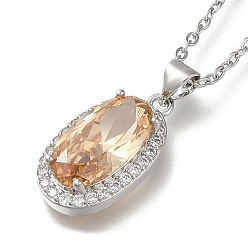 Белый Навахо 304 из нержавеющей стали кабель цепи ожерелья, Овальные подвески из латуни с прозрачным кубическим цирконием, платины и нержавеющая сталь цвет, навахо белый, 17.52 дюйм (44.5 см)