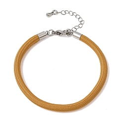 Dark Goldenrod Braided Round Polyester Cord Bracelet Makings, with Brass Findings and 202 Stainless Steel Lobster Claw Clasps, Stainless Steel Color, Dark Goldenrod, 7.28 inch(18.5cm)
