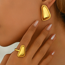 Золотой Комплект украшений из латуни с преувеличенным трапециевидным дизайном для женщин, комплект из сережек-гвоздиков и колец, золотые