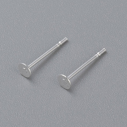 Silver 304 Stainless Steel Stud Earring Findings, Flat Round, Silver, 4x0.3mm, Pin: 0.7mm