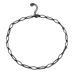 Black 304 Stainless Steel Rhombus & Oval Link Chain Necklace, Black, 16~16-1/8 inch(40.6~41cm)
