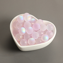 Rose Nacré Perles de verre tchèques, sans trou, avec de la poudre de paillettes, ronde, perle rose, 10mm