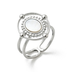 Нержавеющая Сталь Цвет Овальные 304 перстни из нержавеющей стали с белой ракушкой для женщин, цвет нержавеющей стали, 18x16 мм, размер США 6 (16.5 мм)