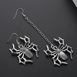 Silver Gothic Spider Earrings - Halloween Funny Dangle Earrings, Exaggerated Retro Ear Jewelry.