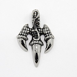 Antique Silver Vintage Men's 304 Stainless Steel Animal Claw Pendants, Antique Silver, 38x25x7mm, Hole: 6x4mm