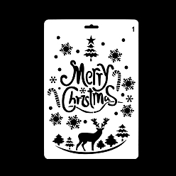 White Plastic Drawing Painting Stencils Templates, Square, Christmas Tree & Reindeer/Stag & Snowflake, White, 25.9x17.2cm