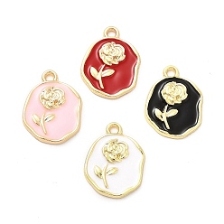 Mixed Color Alloy Enamel Pendants, Golden, Oval with Rose Charm, Mixed Color, 17.5x13.5x2mm, Hole: 1.6mm