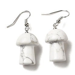 Howlite Natural Howlite Mushroom Dangle Earrings, Platinum Brass Earrings, 42x15mm