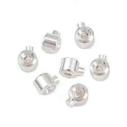 Посеребрённый Зажимные бусины из латуни, без кадмия и без свинца, плоско-круглые, 925 серебро покрытием, 3.5x2.5x2 мм, отверстие : 0.8 мм