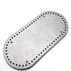 Silver PU Leahter Knitting Crochet Bags Bottom, Oval, Bag Shaper Base Replacement Accessaries, Silver, 25x12cm, Hole: 5mm