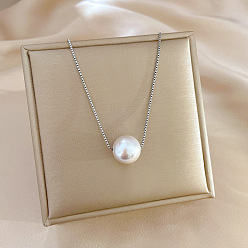M125 [All-Titanium Steel] Minimalist Gold Necklace with Pearl Pendant - Elegant and Stylish Accessory.