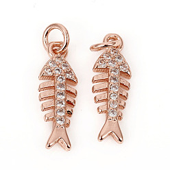 Розовое Золото Латунные микро проложить кубического циркония прелести, с прыжковых колец, елочка, прозрачные, розовое золото , 14.7x4.7x1.6 мм, кольца прыжок: 4x0.8 мм, 2 мм внутренним диаметром
