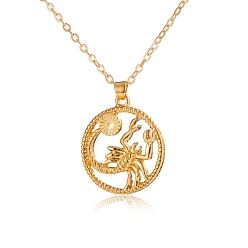 Scorpio Alloy Flat Round with Constellation Pendant Necklaces, Cable Chain Necklace for Women, Scorpio, Pendant: 2.2cm