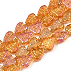 Sandy Brown Electroplate Glass Beads Strands, AB Color, Leaf, Sandy Brown, 10x8x4mm, Hole: 0.9mm, about 65pcs/strand, 24.80 inch(63cm)