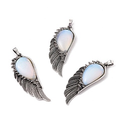 Опал Большие подвески из опалового сплава, без свинца и без кадмия, крыло, античное серебро, 57.5x21.5x7.5 мм, отверстие : 6x5 мм