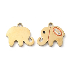 Real 18K Gold Plated Ion Plating(IP) 316L Surgical Stainless Steel Charms, with Enamel, Elephant Charm, Real 18K Gold Plated, 10.8x12.5x1.4mm, Hole: 1.5mm
