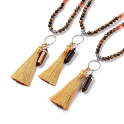 Tibetan Agate Natural Tibetan Agate Bullet & Tassel Pendant Necklace with Mixed Gemstone Beaded Chains, Chakra Yoga Jewelry for Women, 25.98 inch(66cm)