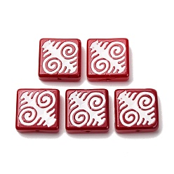 Красный Бусины лэмпворк , квадрат с амулетом, красные, 18x18x6 мм, отверстие : 1.4~1.6 мм