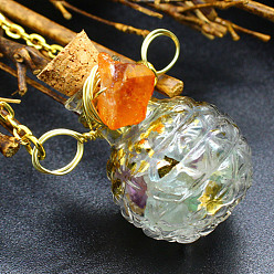 Fluorite Natural Fluorite Chips Perfume Bottle Necklace, Glass Pendant Necklace with Alloy Chains for Women, 19.69 inch(50cm)