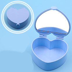 Bleu Ciel Clair Coffrets cadeaux de bijoux en plastique coeur saint valentin, avec un miroir à l'intérieur, pour accessoire de cheveux et bijoux et artisanat de bricolage, lumière bleu ciel, 9.4x9.3x3.8 cm