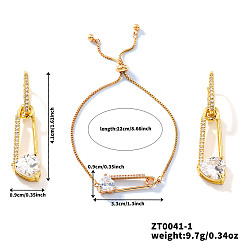 Золотой Элегантные персонализированные модные серьги с булавками из латуни в форме сердца с кубическим цирконием и наборы браслетов-слайдеров, золотые