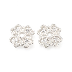 Серебро Колпачки для бусин из цветочной латуни с микропаве из кубического циркония, стойки покрытие, долговечный, без свинца и без кадмия, серебряные, 9.5x9.5x3 мм, отверстие : 1.5 мм