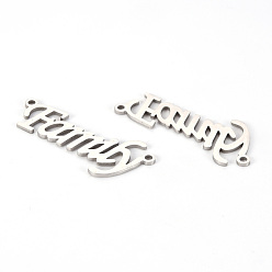 Stainless Steel Color 201 Stainless Steel Link Connectors, Laser Cut, Word Family, Stainless Steel Color, 14x33x1mm, Hole: 1.4mm