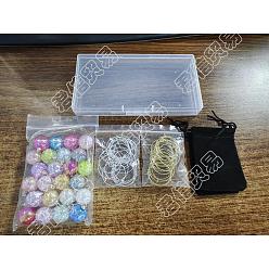 Mixed Color CHGCRAFT DIY Hoop Earrings Making Kit, Including Round Resin Floral Magic Pendants, Brass Wine Glass Charm Rings, Mixed Color, Pendant: 24pcs/box