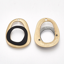 Black Smooth Surface Spray Painted Alloy Pendants, Oval, Matte Gold Color, Black, 29x24x4.5mm, Hole: 2mm