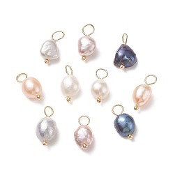 Real 18K Gold Plated Natural Cultured Freshwater Pearl Pendants, with Brass Ball Head Pins, Two Sides Polished, Real 18K Gold Plated, 15~17x6~9x5~7mm, Hole: 3.5mm