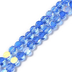 Cornflower Blue Transparent Electroplate Glass Beads Strands, AB Color, Faceted Flat Round, Cornflower Blue, 6x3mm, Hole: 1.2mm, about 98~100pcs/strand, 20.08''~20.87''(51~53cm)