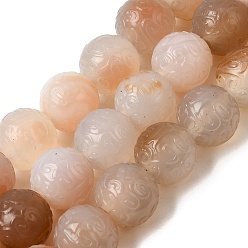 Сэнди Коричневый Природный агат бисер нитей, окрашенная и подогревом, резные круглые бусины, песчаный коричневый, 14 мм, отверстие : 2 мм, около 28 шт / нитка, 14.76'' (37.5 см)