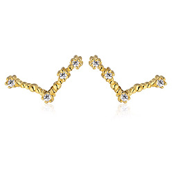 Aries Cubic Zirconia Constellation Stud Earrings, Golden 925 Sterling Silver Earrings, Aries, 11.5x5.5mm