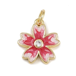 Красный Латунные микро проложить кубического циркония подвески, , с эмалью, стойки покрытие, долговечный, без кадмия и без свинца, с целью перехода в кольце, реальный 18 k позолоченный, красные, 14x12.5x2 мм, отверстие : 3 мм