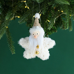 Santa Claus Cloth Doll with Bell Pendant Decorations, for Christmas Tree Hanging Decorations, Santa Claus, 95x90x20mm