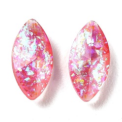 Deep Pink Resin Imitation Opal Cabochons, Single Face Faceted, Horse Eye, Deep Pink, 10x5x3.5mm