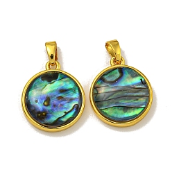 Золотой Покрытие стойки, латунные подвески из натуральных ракушек паве, паве, плоско-круглые, золотые, 17.5x15x3.5 мм, отверстие : 5 мм