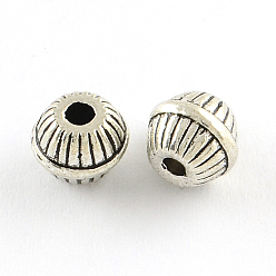 Antique Silver Round Alloy Beads, Grooved BeadsTibetan Style, Cadmium Free & Nickel Free & Lead Free, Antique Silver, 6x7mm, Hole: 1.5mm, about 1100pcs/1000g