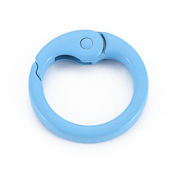 Light Sky Blue Spray Painted Alloy Spring Gate Rings, Cadmium Free & Nickel Free & Lead Free, O Rings, Light Sky Blue, 25x4mm, Hole: 19mm