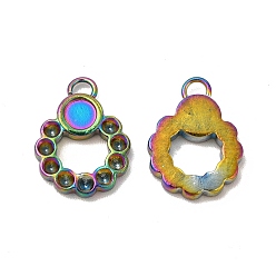 Rainbow Color Ion Plating(IP) 304 Stainless Steel Pendant Rhinestone Settings, Pendant Cabochon Settings, Ring, Rainbow Color, Fit for 1.8mm Rhinestone, Tray: 3mm, 14x10.5x2mm, Hole: 1.5mm