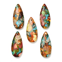 Разноцветный Подвески из окрашенной натуральной императорской яшмы, слезинки, красочный, 34.5~35x15~16x6~6.5 мм, отверстие : 1.4 мм