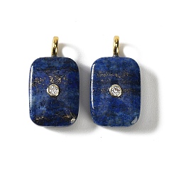 Lapis Lazuli Natural Lapis Lazuli Pendants, Rectangle Charms with Brass Micro Pave Cubic Zirconia Findings, Golden, Dyed , 33.5x19.5x9.5mm, Hole: 3.5mm