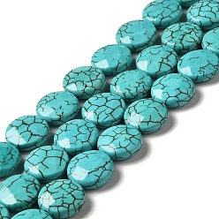 Dark Turquoise Natural Howlite Beads Strands, Dyed, Faceted, Flat Round, Dark Turquoise, 15.5x6mm, Hole: 1.2mm, about 26pcs/strand, 15.59 inch(39.6cm)