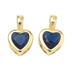 Морской Синий Стеклянные прелести, сердце, с реечной обшивкой латунными выводами, без кадмия и без свинца, долговечный, граненые, Marine Blue, 12x7.5x3.5 мм, отверстие : 3x2.5 мм