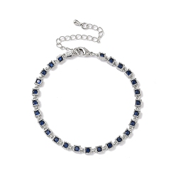 Синий Браслеты с квадратными звеньями из кубического циркония, украшения из латуни для женщин, Реальная платина, синие, 6-5/8 дюйм (16.7 см)