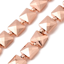 Гальванический Розовый Золотой Стеклянные бусины с гальваническим покрытием , квадратный, граненые, покрытием из розового золота, 8x8x5.5 мм, отверстие : 0.8 мм, около 37 шт / нитка, 15.75'' (40 см)
