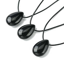 Обсидиан Натуральные осидиановые подвесные ожерелья, воском шнура, слеза, 14.17~27.95 дюйм (36~71 см)