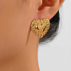 Сердце Гламурные 201 нержавеющая сталь 201 серьги-гвоздики из нержавеющей стали, золотые, сердце, 26x23 мм